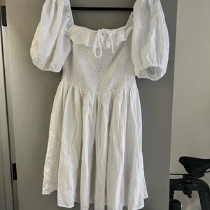 NWT ABERCROMBIE & FITCH PUFF SLEEVE WHITE DRESS BACHELORETTE BRIDAL WEDDING L T